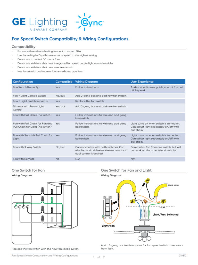 GE Lighting Fan Speed Switch Compatibility and Wiring Configurations ...