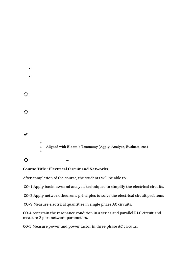 Course Outcomes for Electrical Circuits | PDF