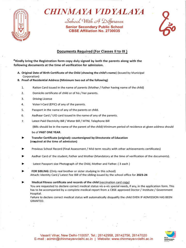 Class 2 Admission Document Requirements | PDF