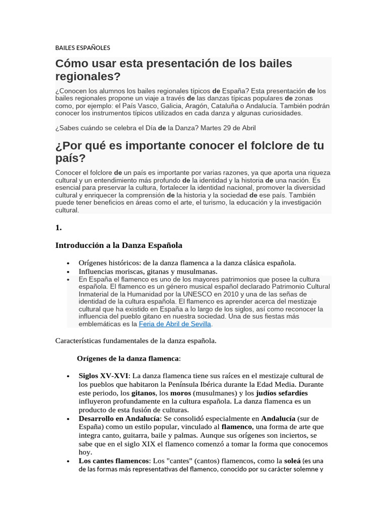 Tipos de Bailes Españoles y su Folklore | PDF | Bailes | Ballet