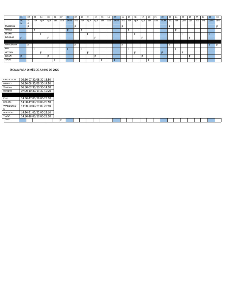 Escala de Trabalho - Agosto 2025 | PDF