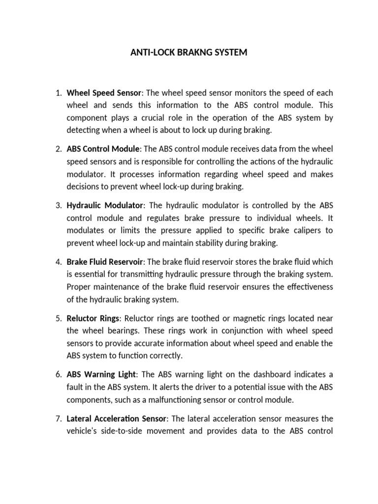 Understanding Anti-Lock Braking System Components | PDF | Anti Lock ...