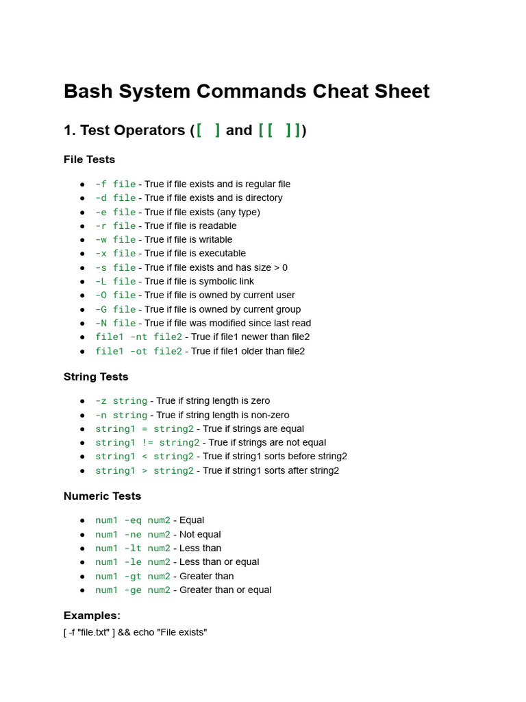 Bash System Commands Cheat Sheet[1] | PDF | Computing | Computer ...