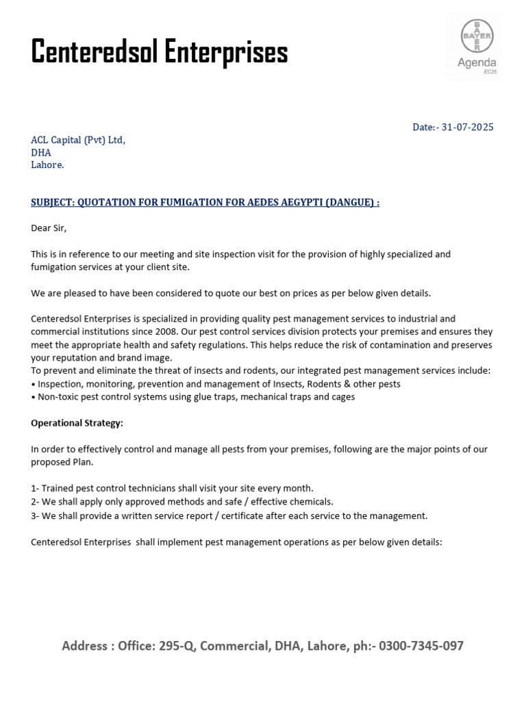 Fumigation Quotation for Aedes Aegypti | PDF | Pest Control | Pest ...