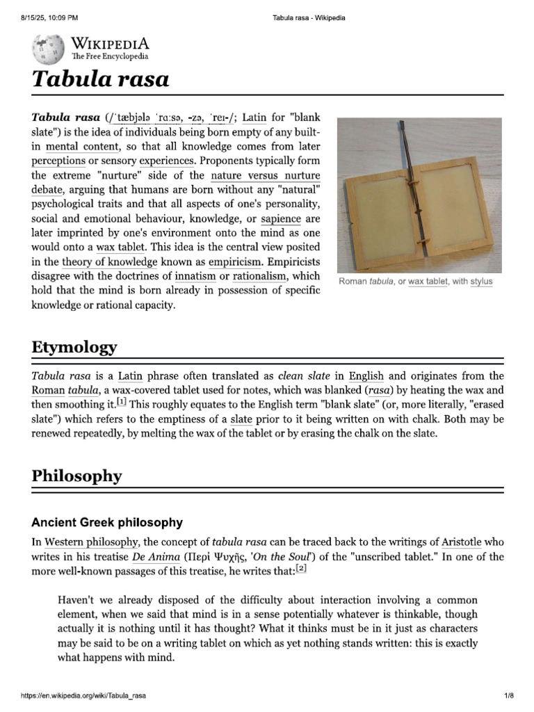 Tabula Rasa - Wikipedia | PDF