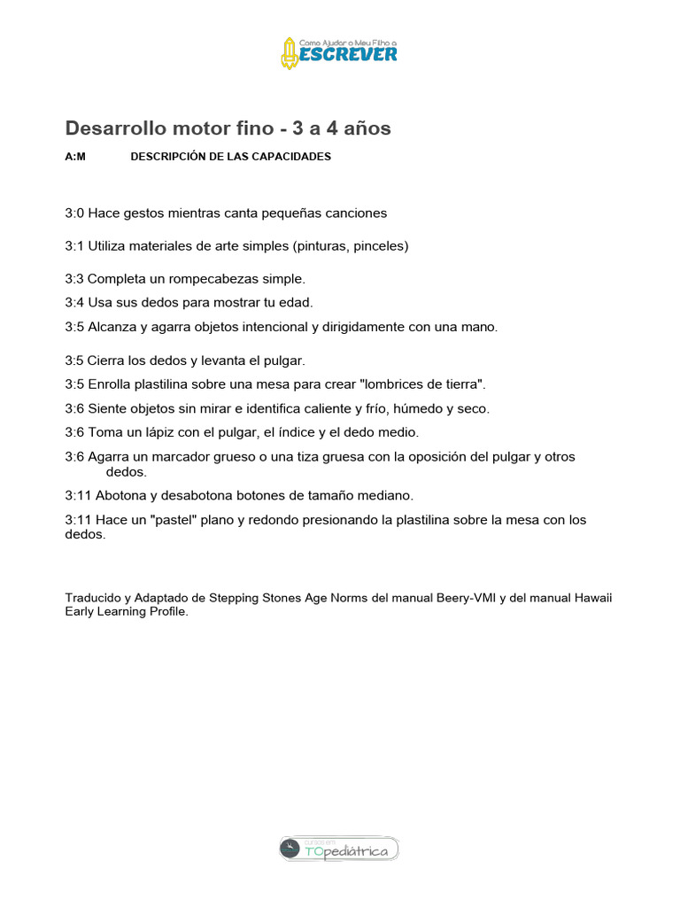 Motricidad Fina en Niños de 3 a 4 Años | PDF