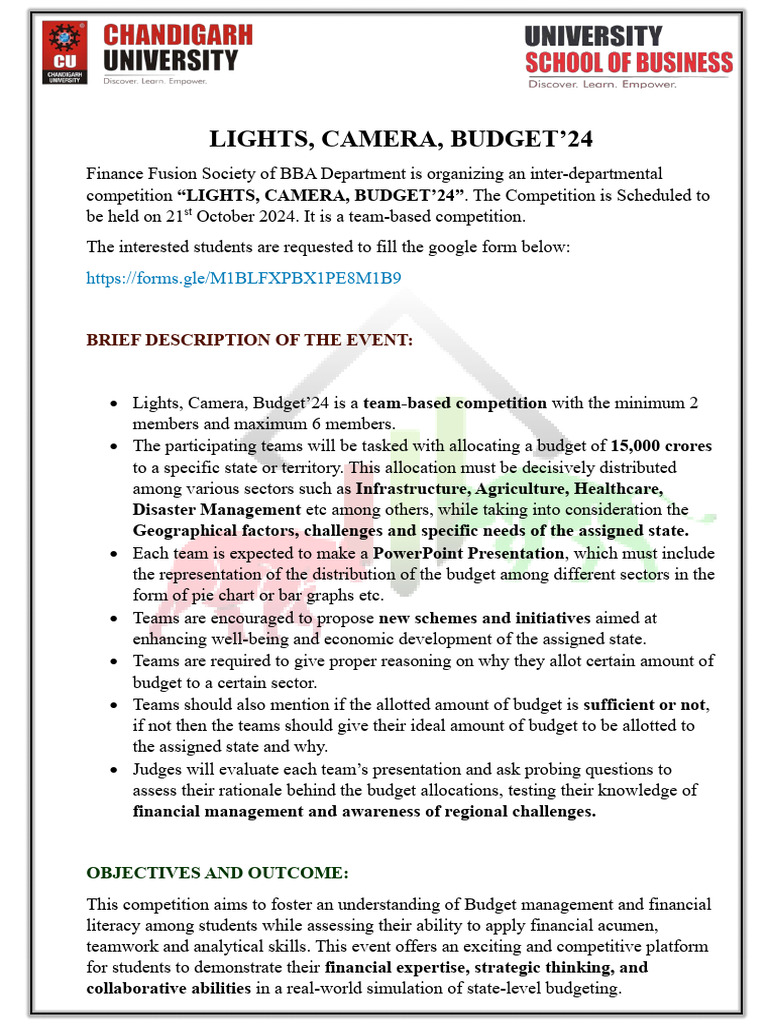 Budget Competition: Lights, Camera, Budget’24 | PDF