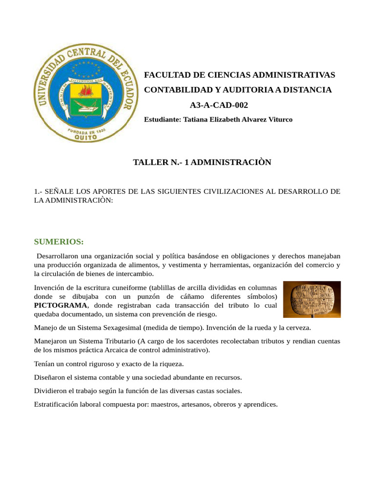 FACULTAD DE CIENCIAS ADMINISTRATIVAS Taller N.1 | PDF | Agricultura ...