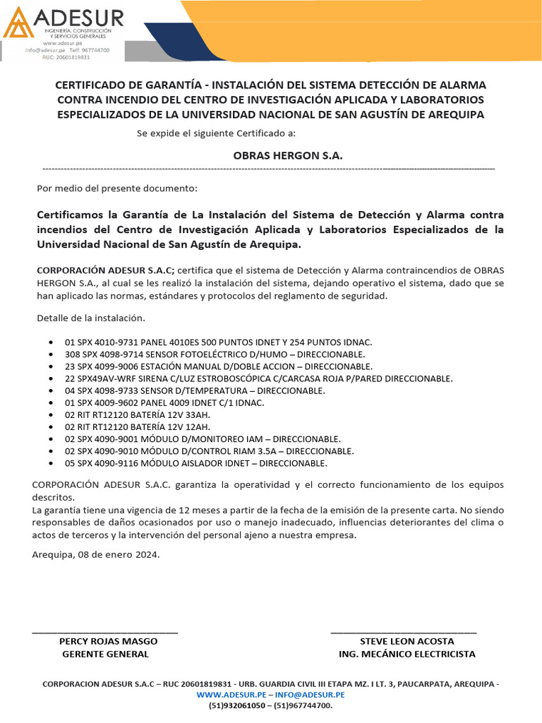 3.certificado de Garantía - Ciale - Unsa | PDF