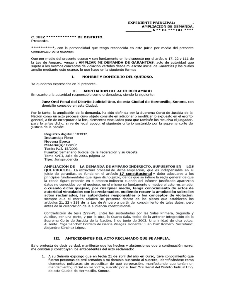 Ampliación de Demanda de Amparo Indirecto | PDF | Caso de ley | Debido ...