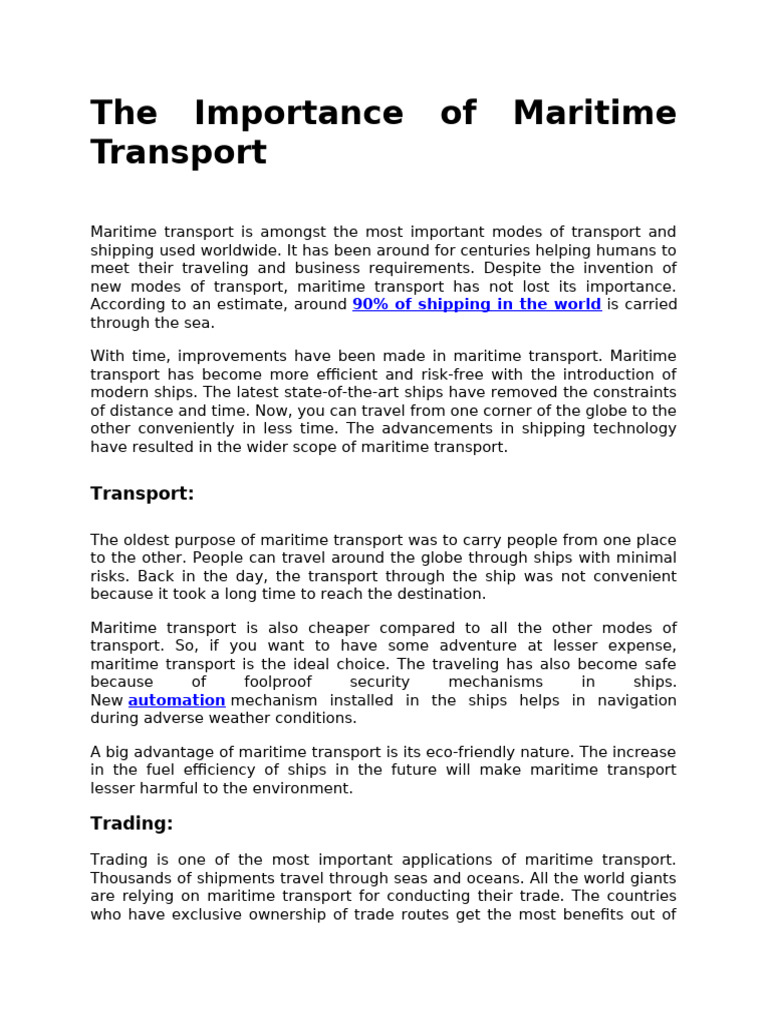 Article On Importance of Maritime Transport 01112024 090245am | PDF ...