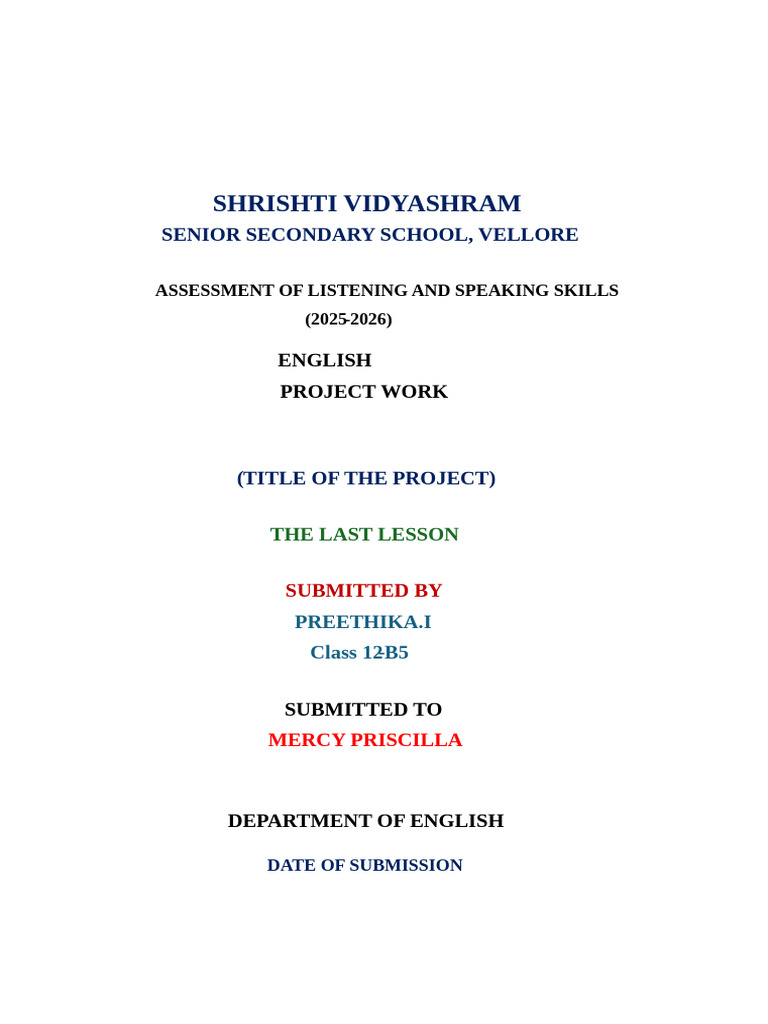 Last Lesson Project: Listening & Speaking Skills | PDF