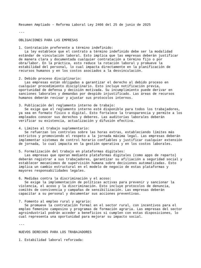 Reforma Laboral Ley 2466: Obligaciones y Derechos | PDF | Derecho ...