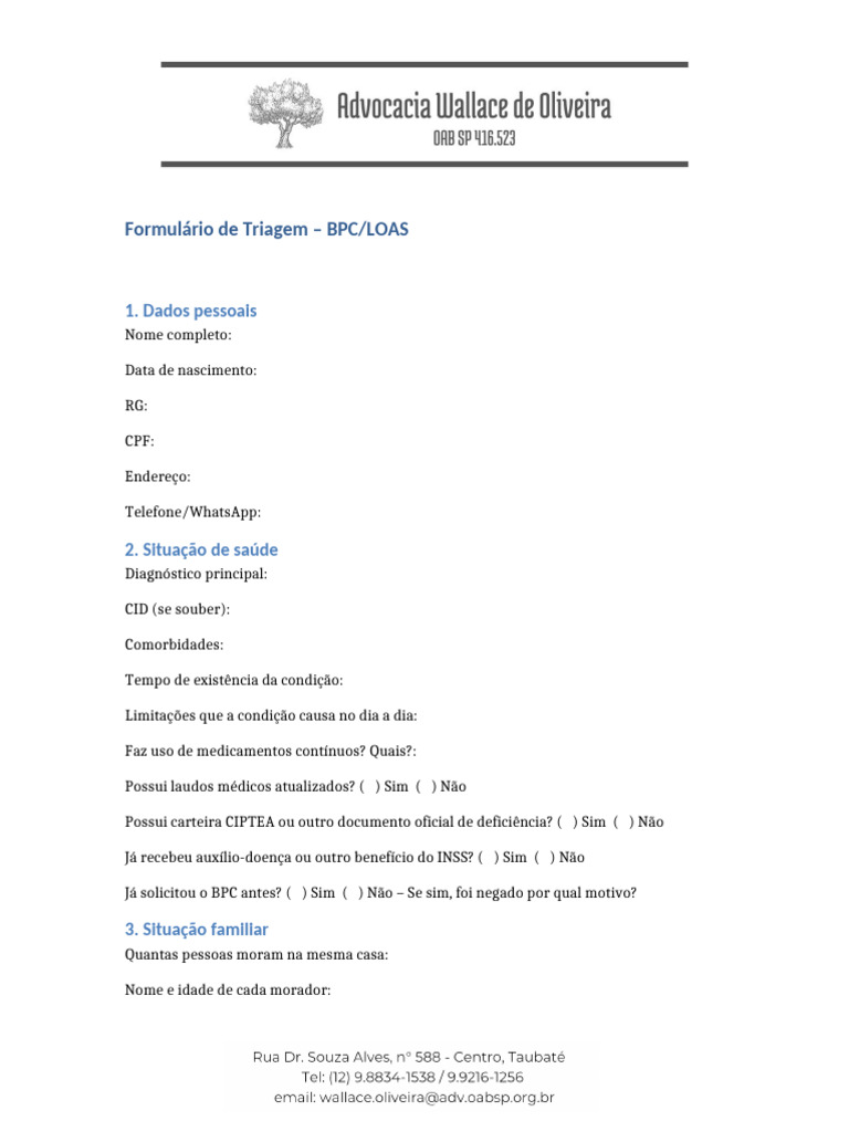 Formulário BPC/LOAS para Triagem | PDF