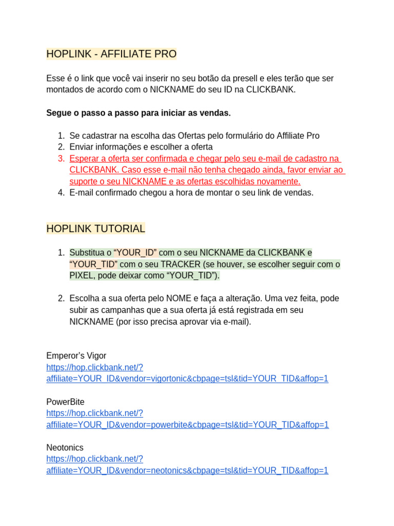 Tutorial de Criação de Hoplinks ClickBank | PDF