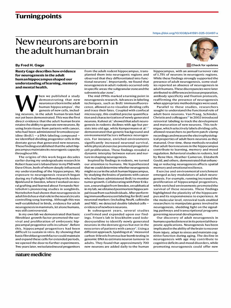 Adult Neurogenesis in Human Brain | PDF | Neurogenesis | Neuroscience