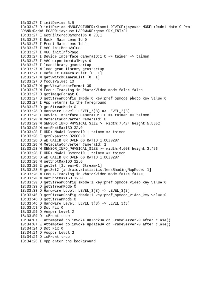 Xiaomi Redmi Note 9 Pro Camera Log | PDF