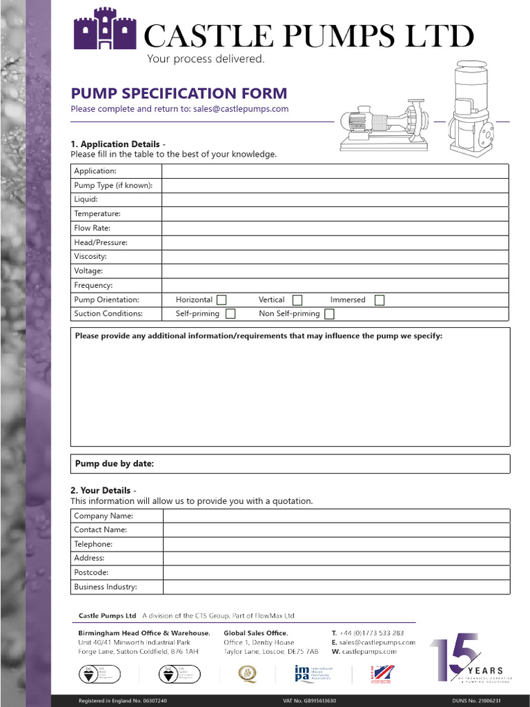 Pump Specification Submission Form | PDF | Pump | Chemical Engineering