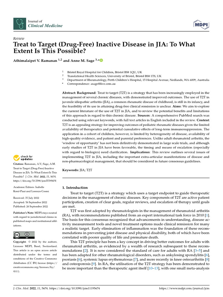 T2T Inactive Disease in AIJ | PDF | Rheumatoid Arthritis | Rheumatology