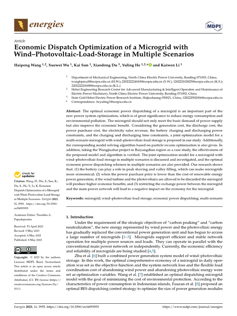 Microgrid Economic Dispatch Optimization | PDF | Wind Power ...