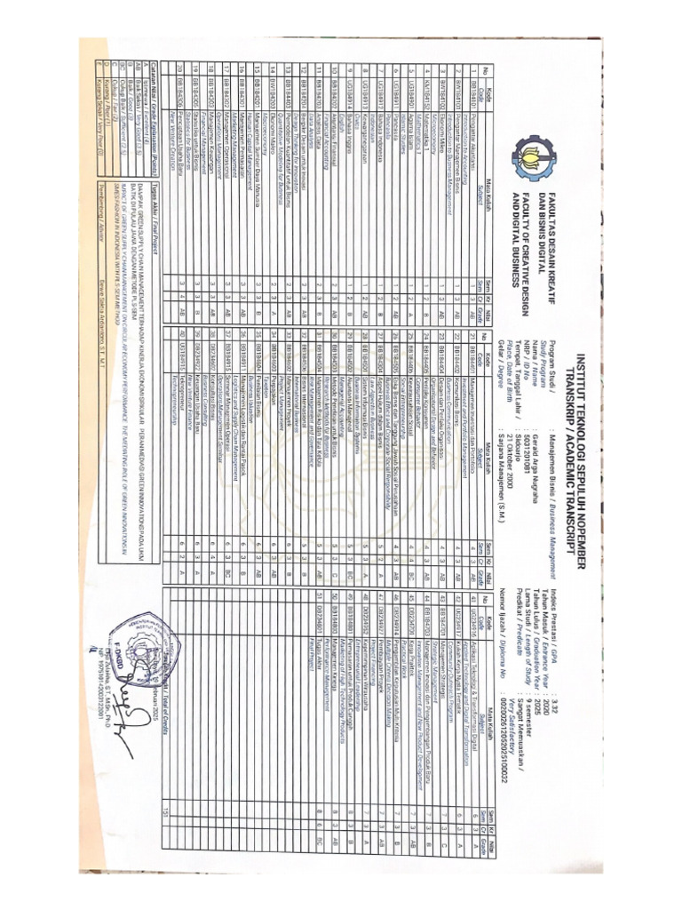 Academic Transcript - Gerald Arga Nugraha | PDF
