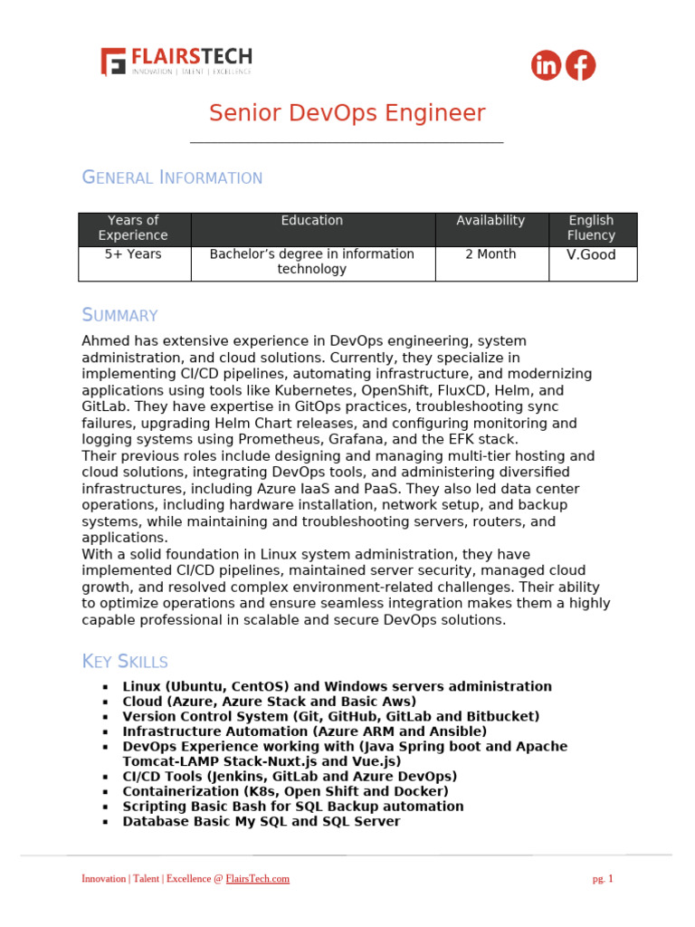 Senior DevOps Engineer Profile Summary | PDF | Cloud Computing ...