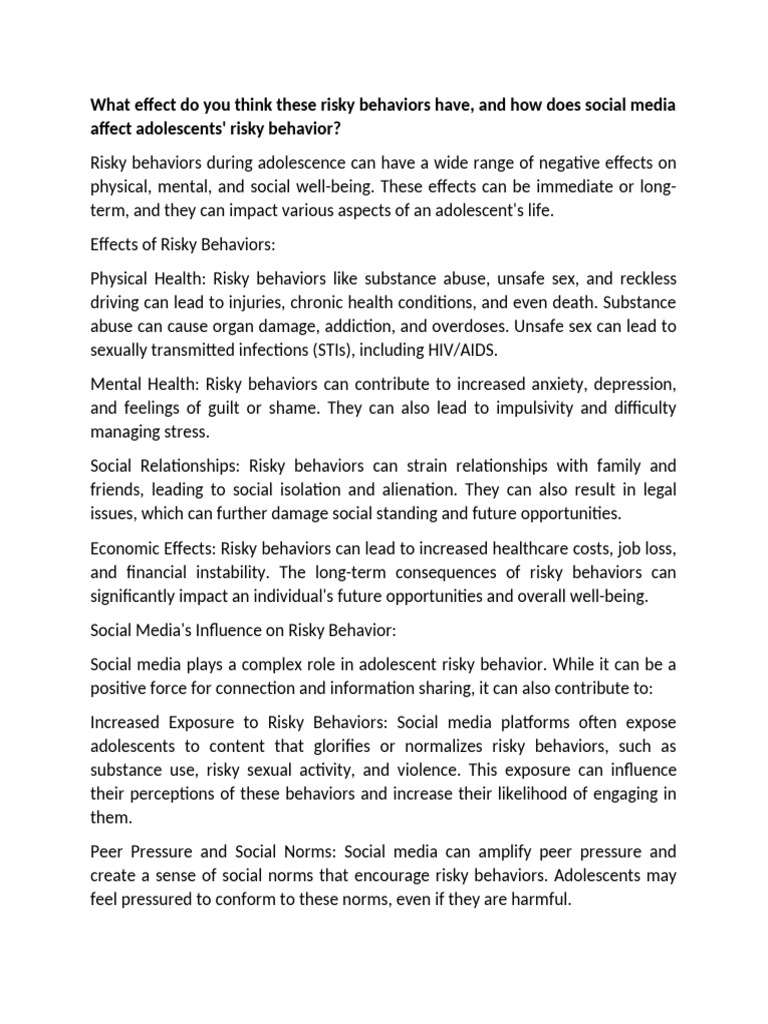 Risky Behaviors and Social Media Impact | PDF | Adolescence | Substance ...