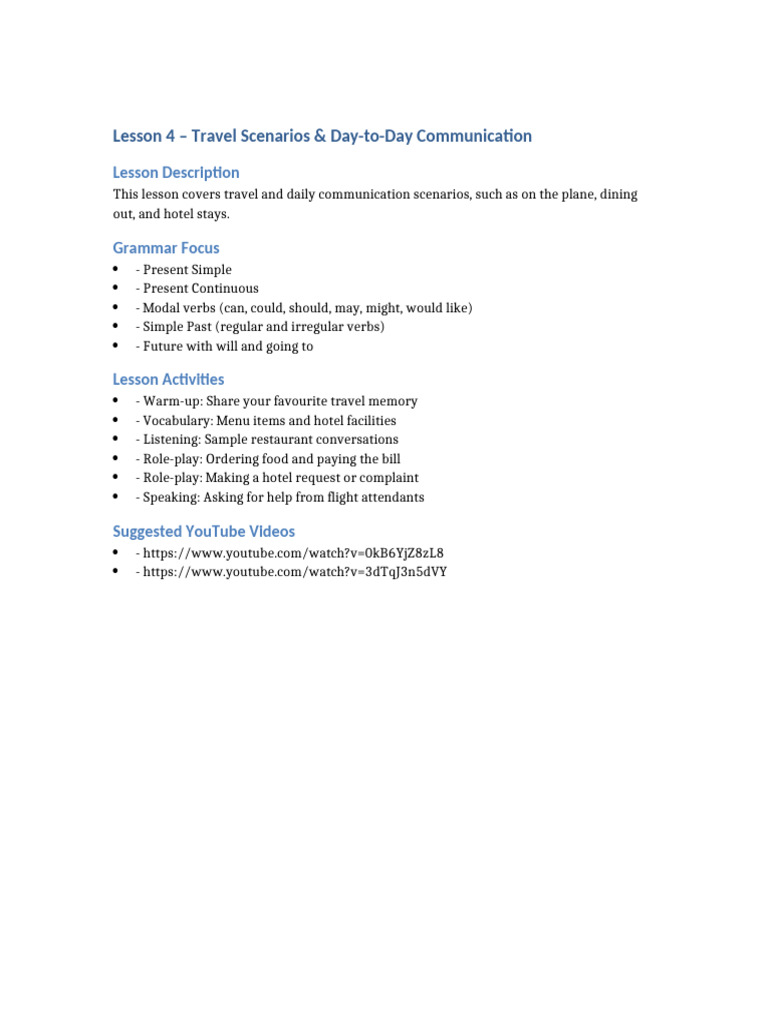 Travel Communication Skills Lesson | PDF