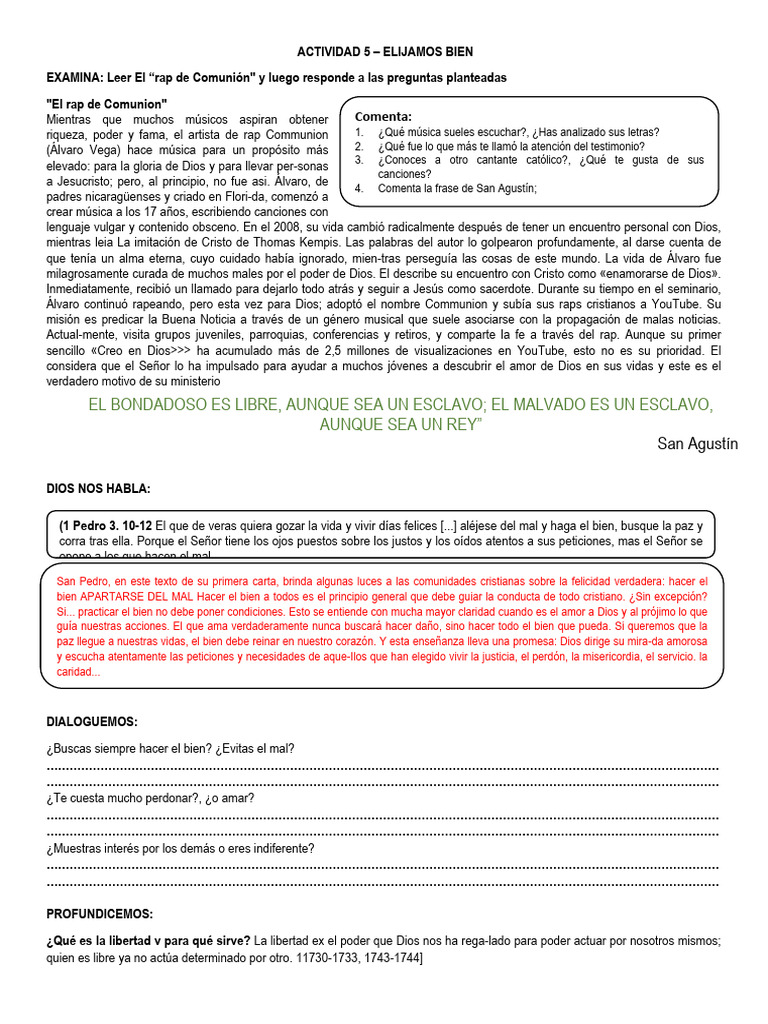 ACTIVIDAD 5 Elijamos Bien 4to Ano | PDF | Virtud | Amor