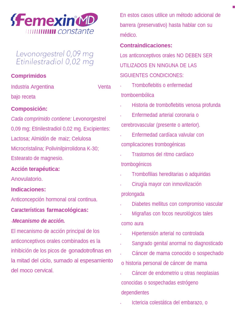 Uso y Dosis de Femexin Anticonceptivo | PDF | Control de la natalidad ...