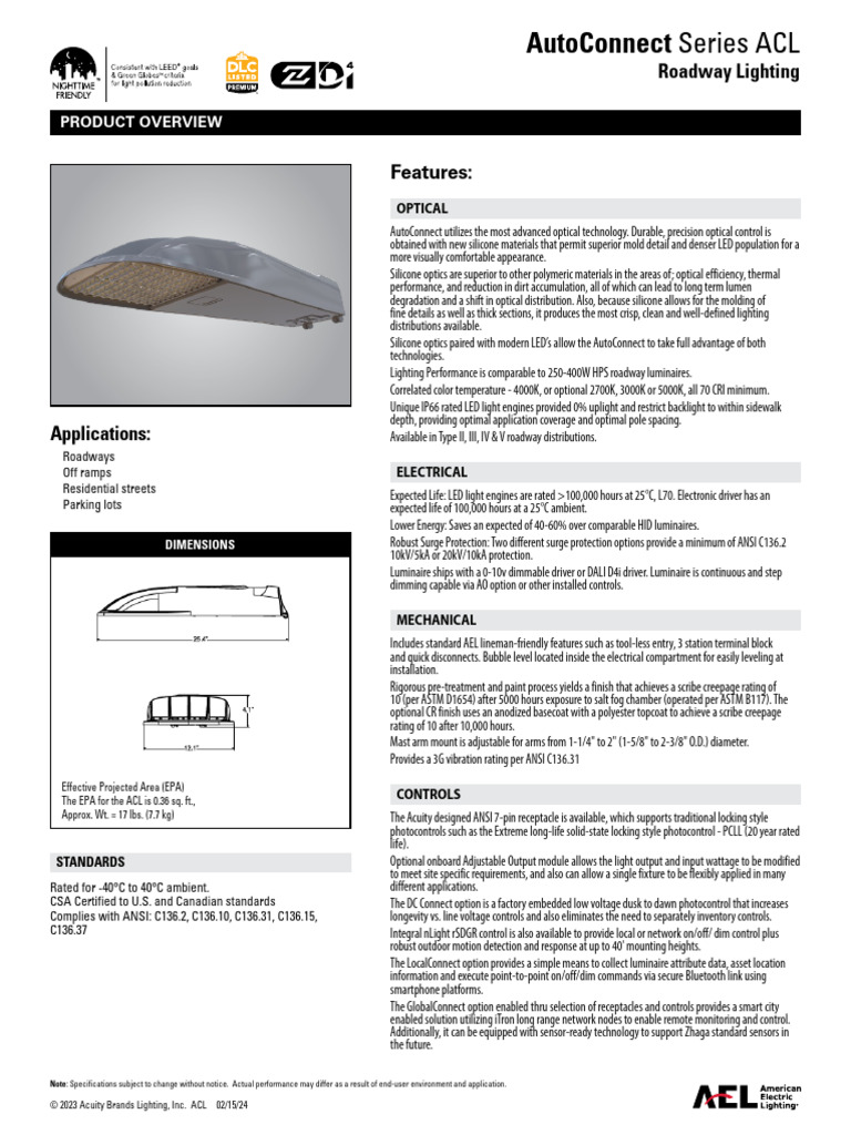 AutoConnect Series ACL Roadway Lighting | PDF | Light Emitting Diode ...