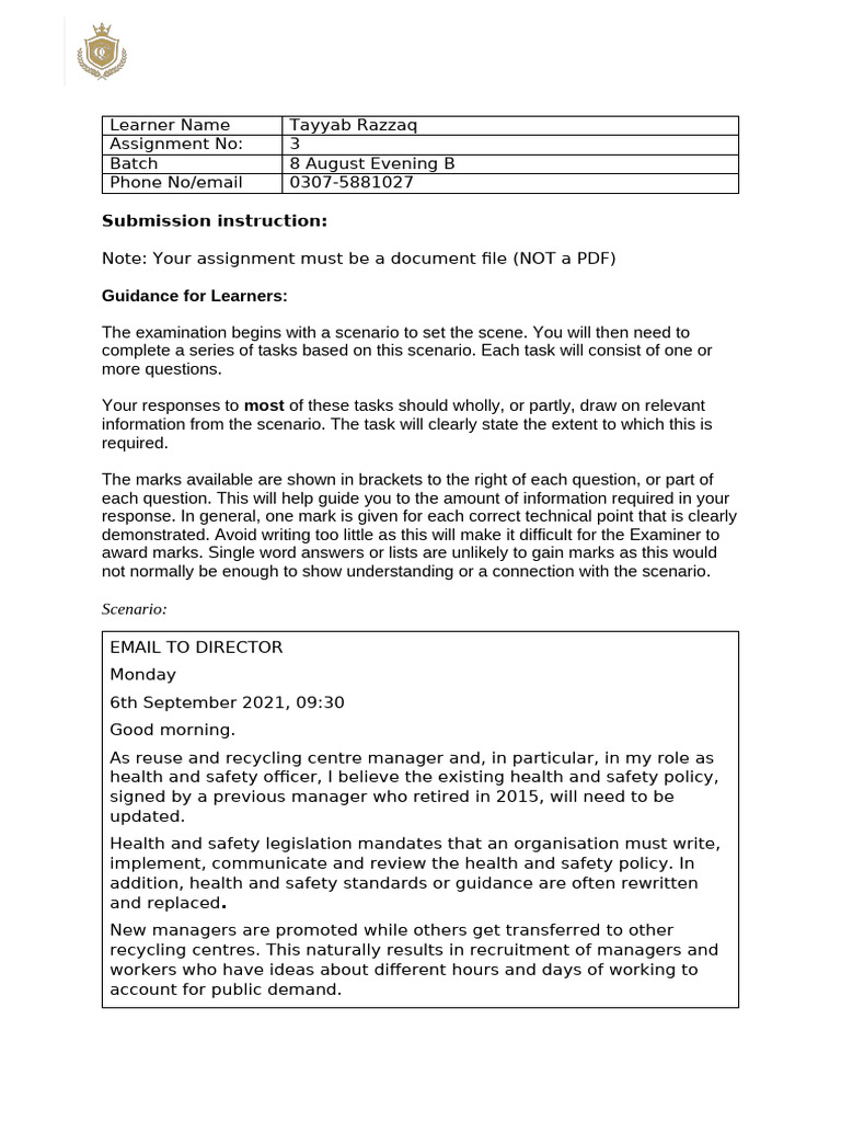 Health and Safety Policy Review Rationale | PDF | Occupational Safety ...