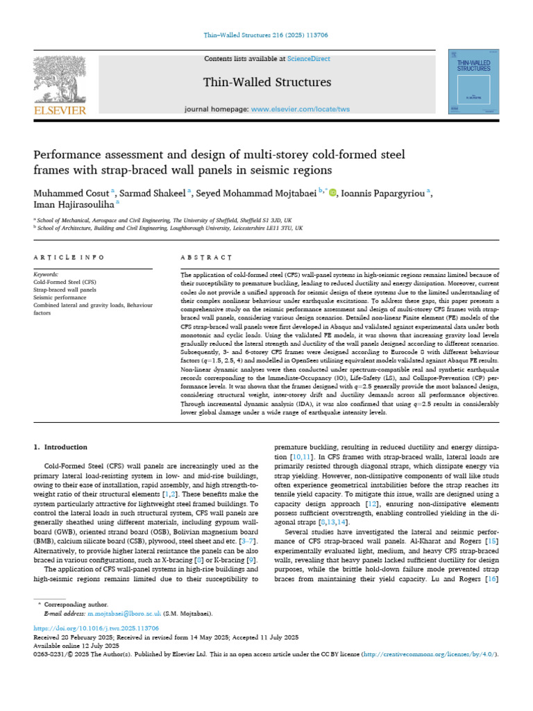 Seismic Design of Cold-Formed Steel Frames | PDF | Strength Of ...