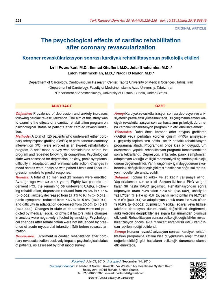 The Psycholigical Effects of Cardiac Rehabilitation After Coronary ...