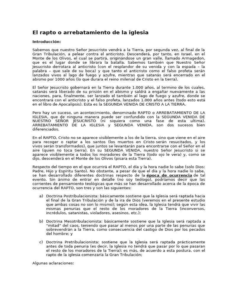 El Rapto o Arrebatamiento de La Iglesia | PDF | Éxtasis | Segundo ...
