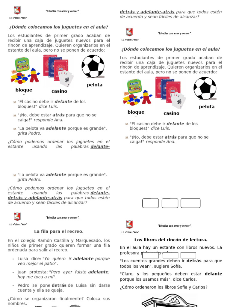 M Fichas Delante Detrás-Adelante-Atrás | PDF