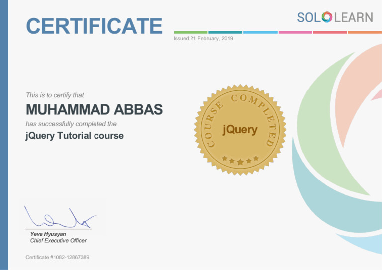 jQuery Tutorial Completion Certificate | PDF