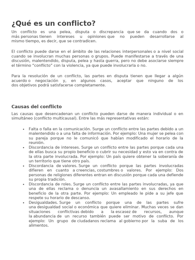 Tipos y Resolución de Conflictos | PDF | Conflicto (proceso ...