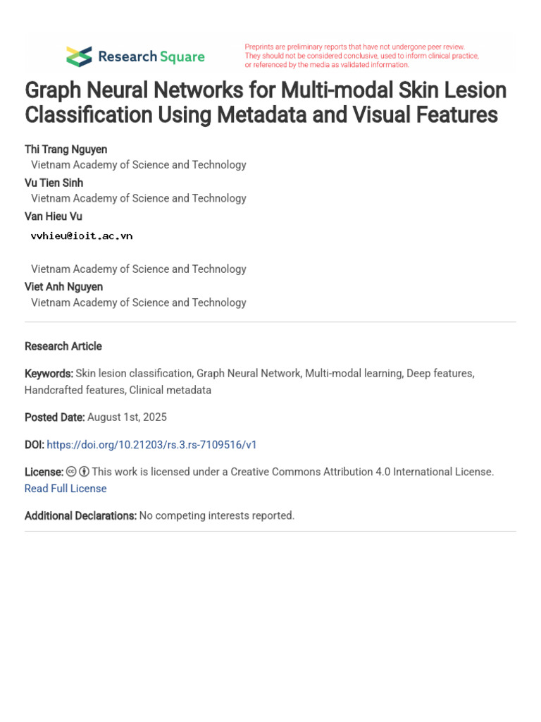 Multi-modal GNN for Skin Lesion Classification | PDF | Applied Mathematics