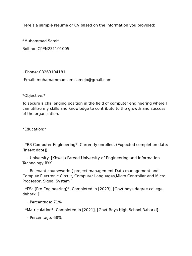 Computer Engineering Resume Sample | PDF