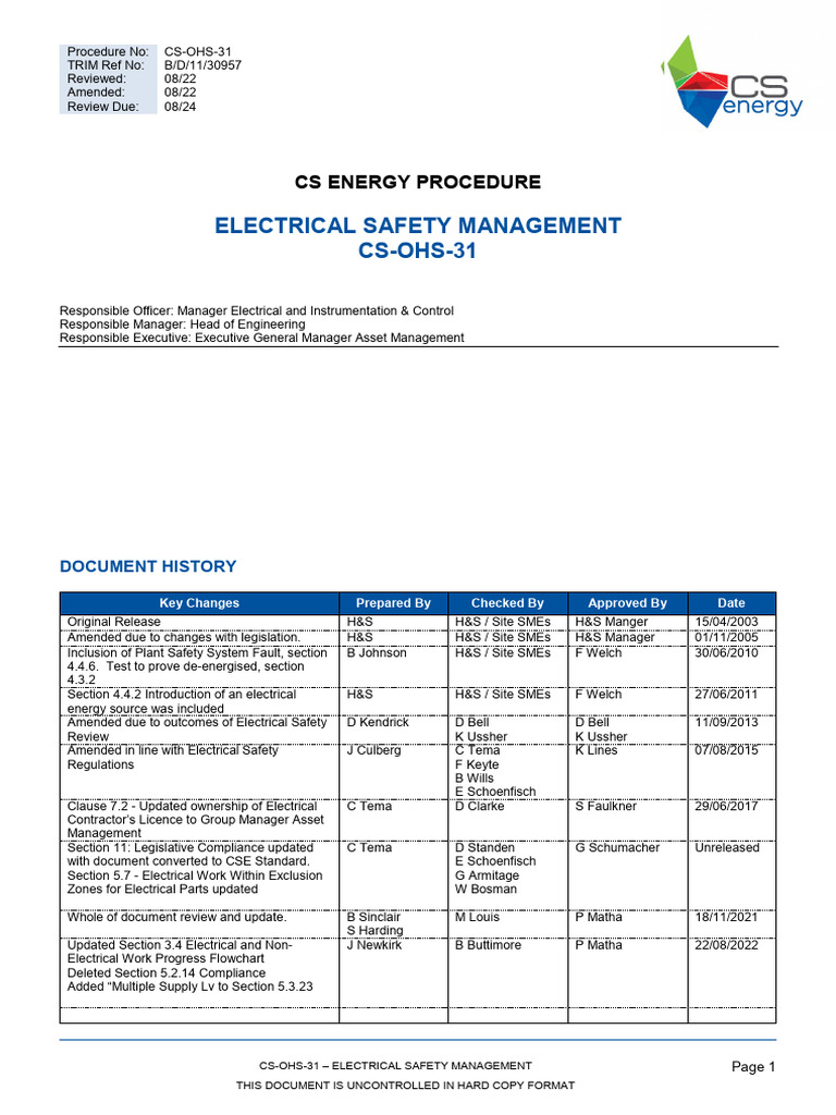 CS-OHS-31 - Electrical Safety Management 08 22 | PDF | High Voltage ...