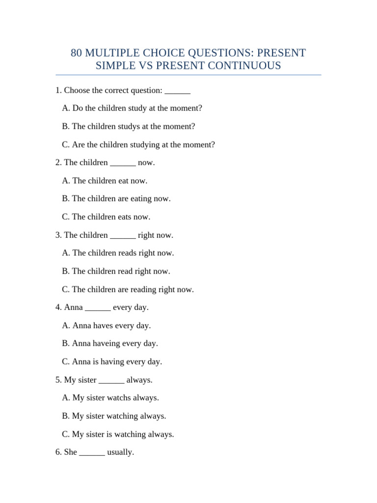 Present Simple vs Continuous Quiz | PDF | Chess Theory | Chess