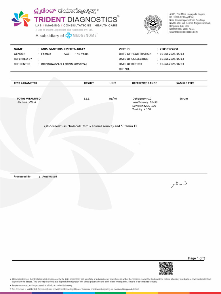 Vitamin D3 and B12 Test Results | PDF | Vitamin D | Essential Nutrients