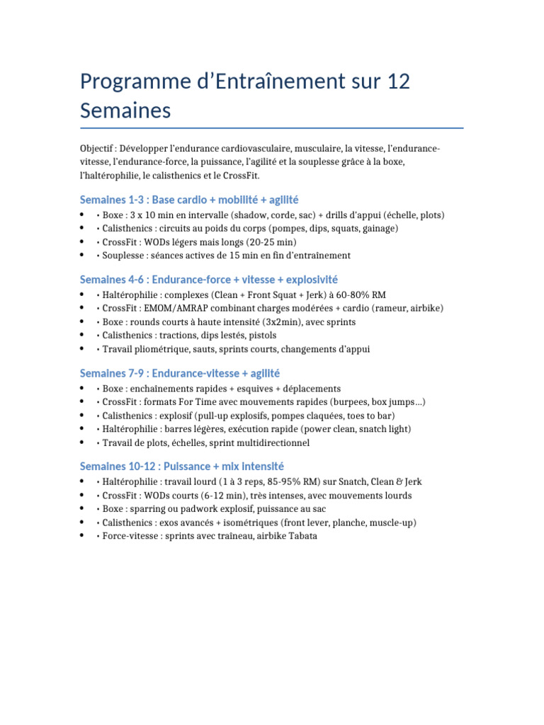 Programme d'Entraînement Boxe et Haltérophilie | PDF | Jeu d'adresse ...