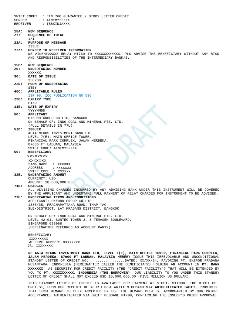 Final Verbiage Mt760 | PDF | Letter Of Credit | Credit