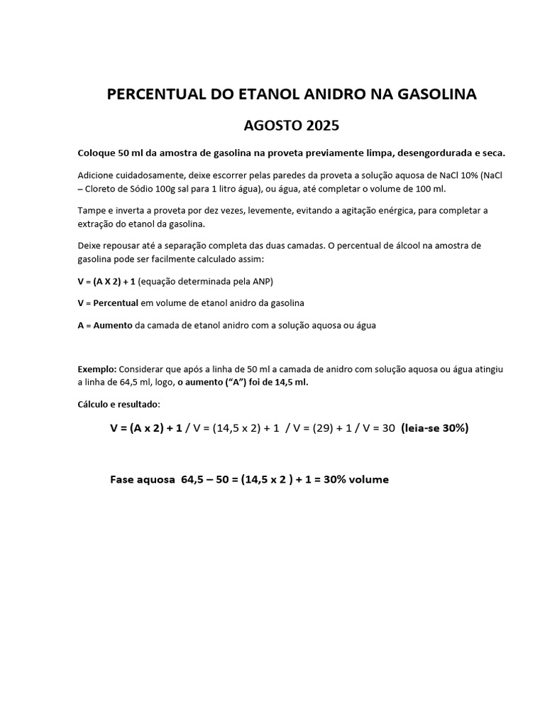 Percentual de Etanol na Gasolina 2025 | PDF