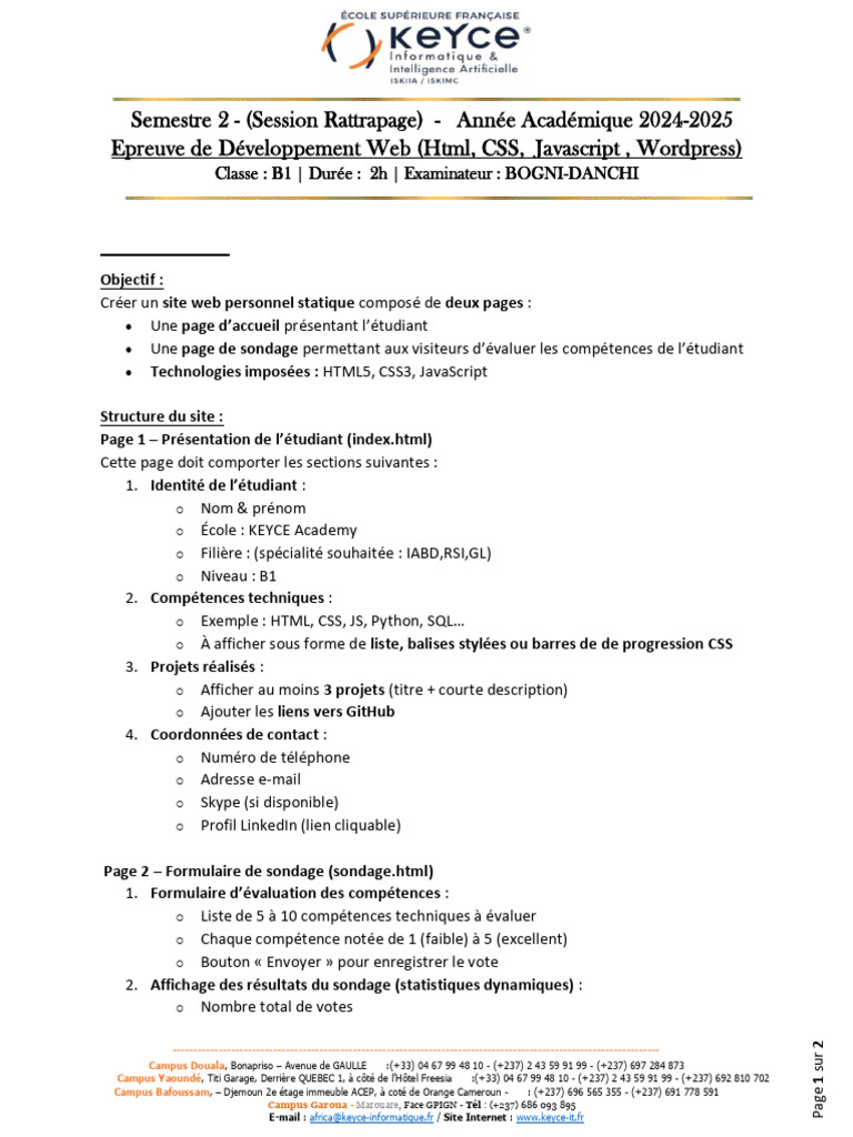 Projet Web Statique pour Étudiants B1 | PDF | Programmation web ...