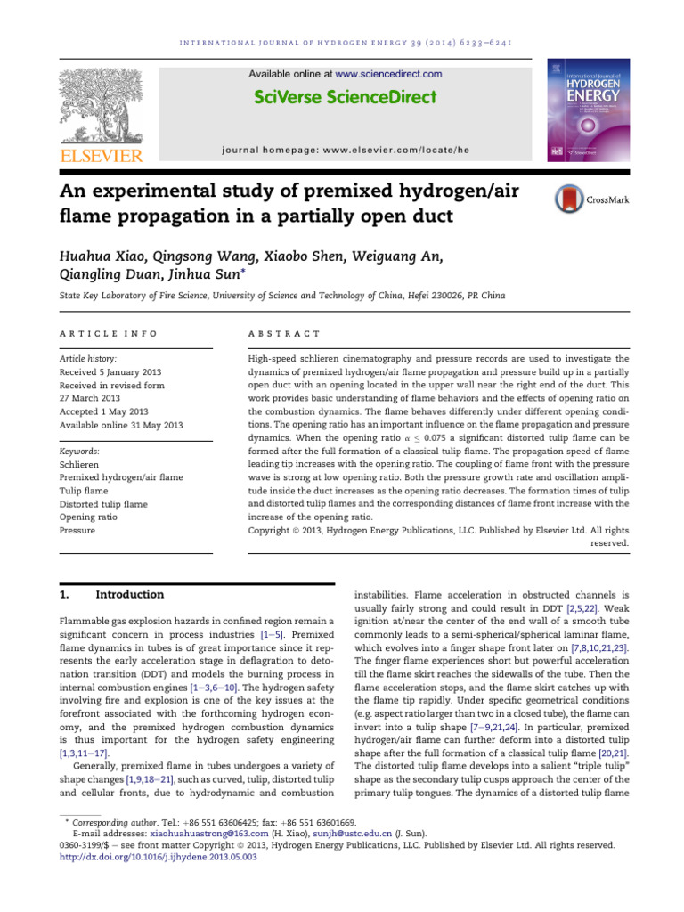 An Experimental Study of Premixed Hydrogen Air Flame Propagation in A ...