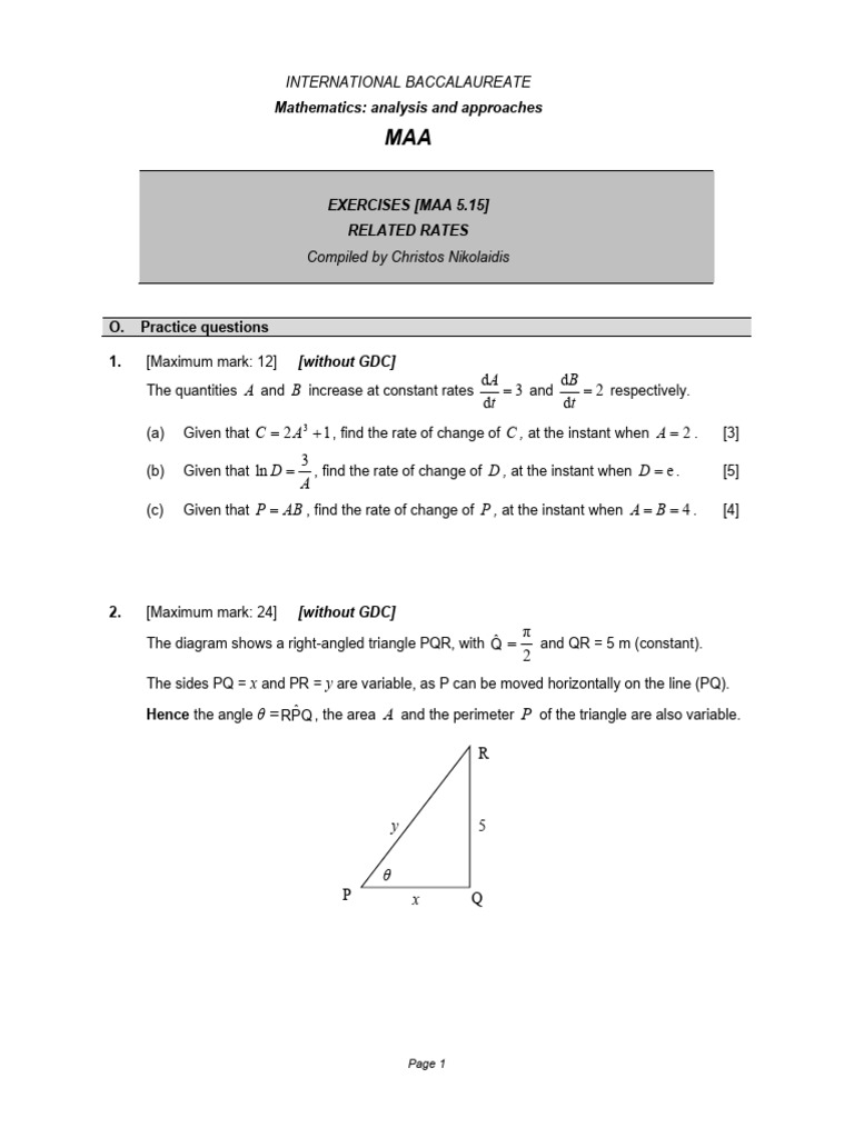 Related Rates Practice Exercises | PDF | Angle | Speed