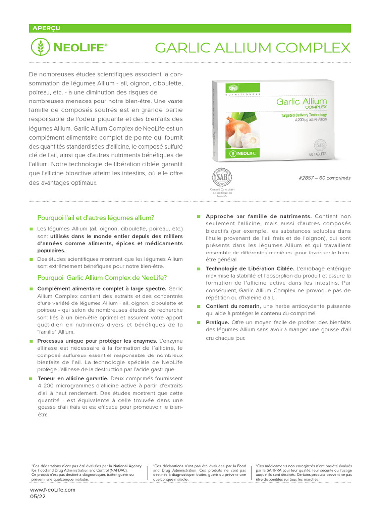 Bienfaits du Garlic Allium Complex | PDF | Ail | Légumes